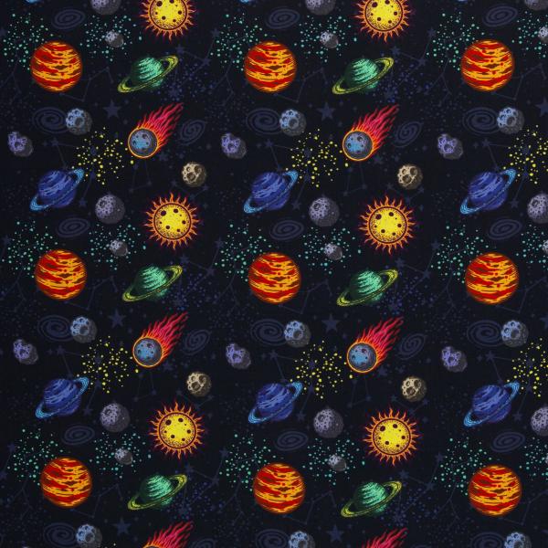 Baumwolldruck Planeten dunkelblau von Swafing